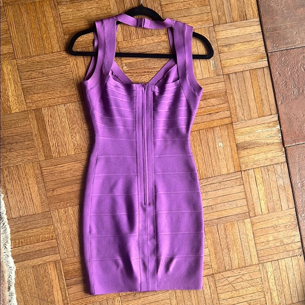 Herve Leger purple  Ribbed Bodycon Mini Dress - Picture 3 of 4
